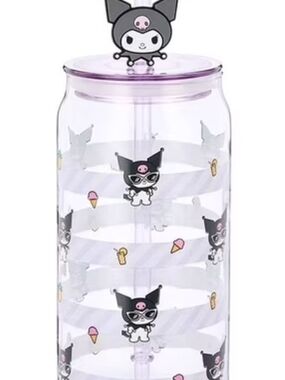 New glass Tumbler cup of sanrio hello kitty kuromi with lid and straw 610 ml
